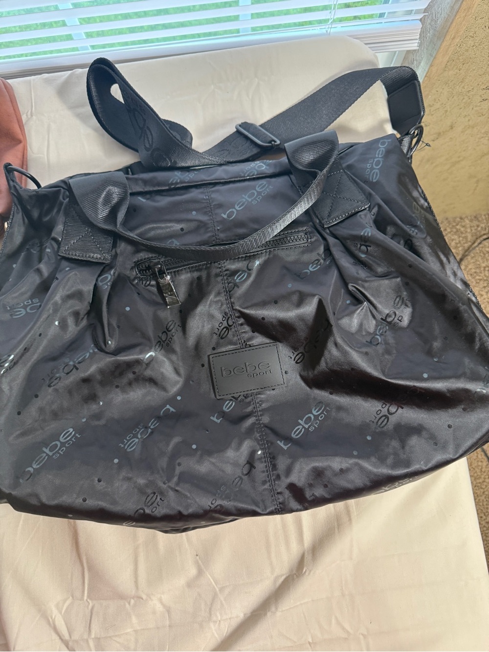 bebe Black Nylon Shoulder Bag with Logo Print